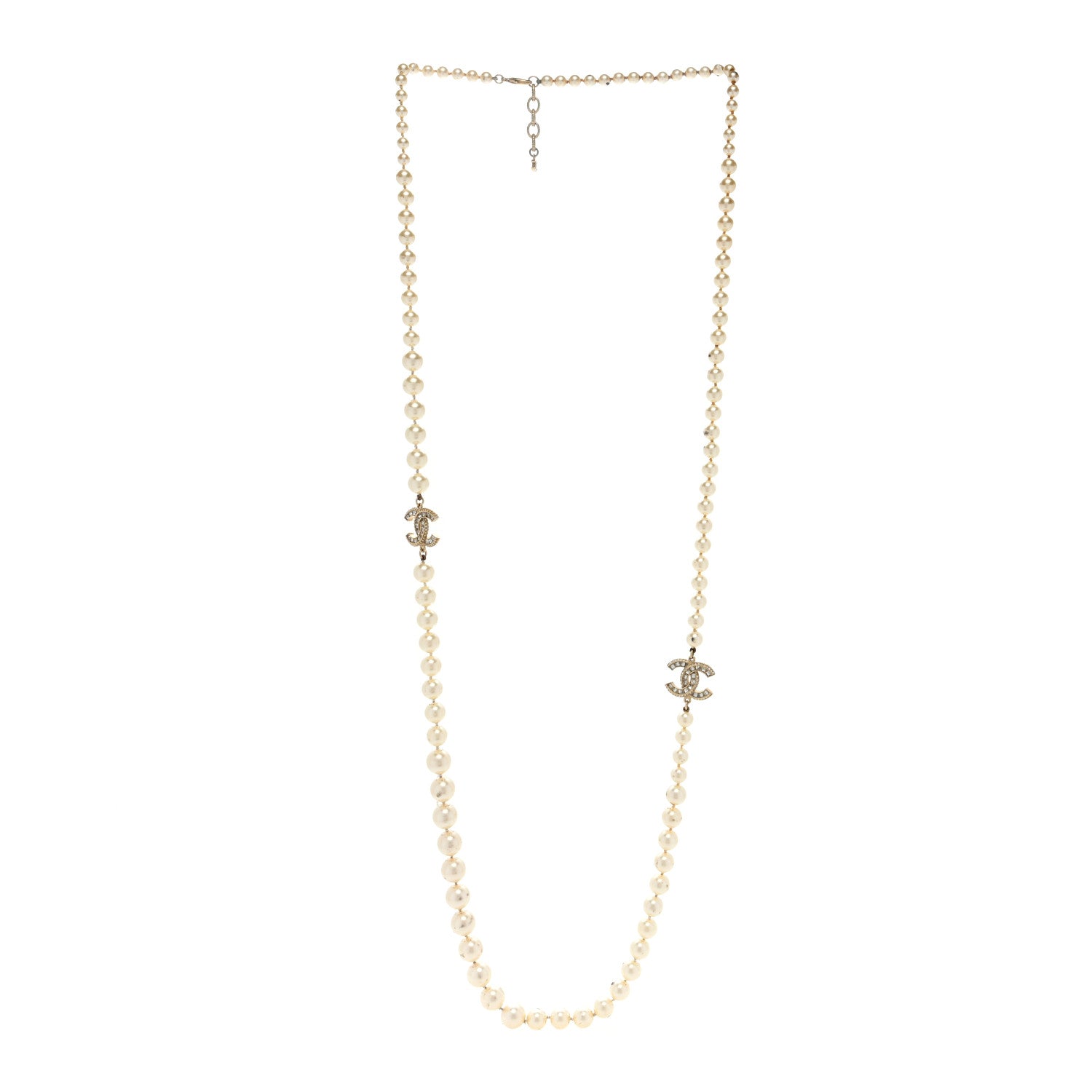 Chanel Pearl Baguette Crystal Long CC Necklace Gold 3 of 4