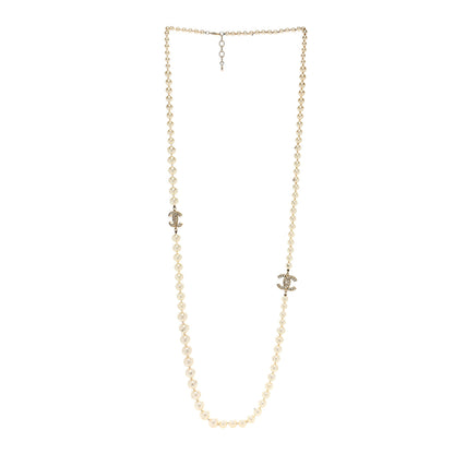 Chanel Pearl Baguette Crystal Long CC Necklace Gold 3 of 4
