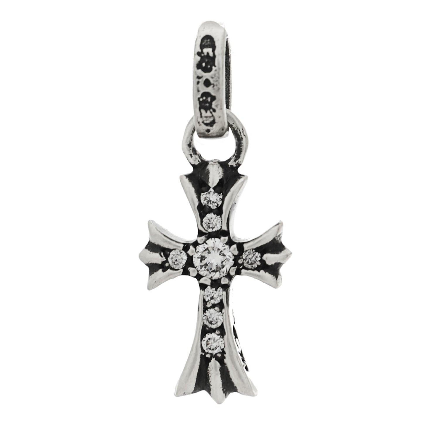 Sterling Silver Diamond Baby Fat Cross Pave Pendant