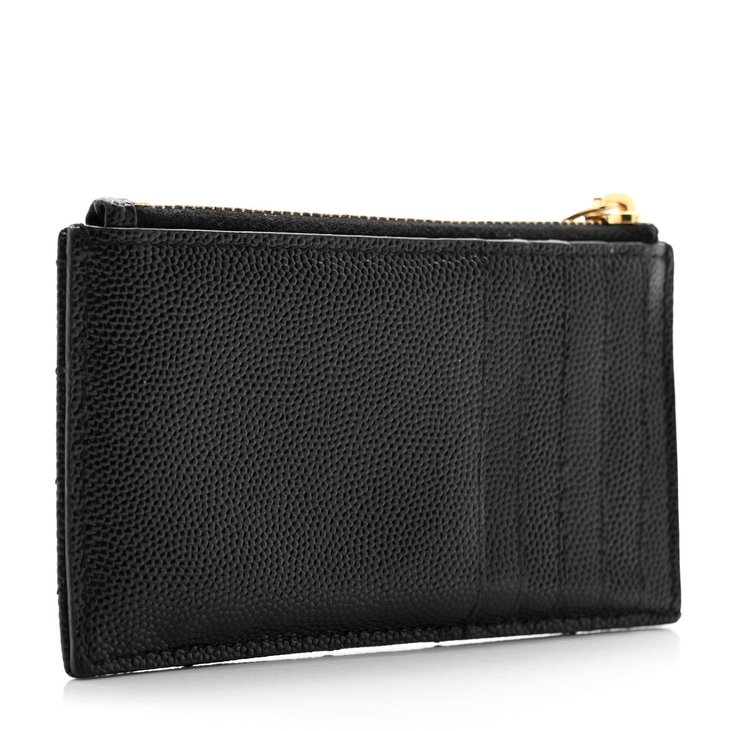 Saint Laurent Grain De Poudre Matelasse Chevron Monogram Fragments Zippered Card Case Black 3 of 10