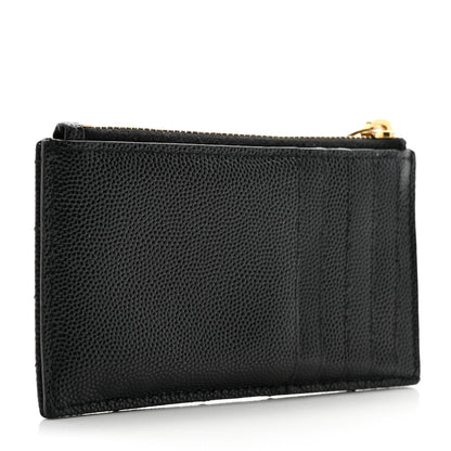 Saint Laurent Grain De Poudre Matelasse Chevron Monogram Fragments Zippered Card Case Black 3 of 10
