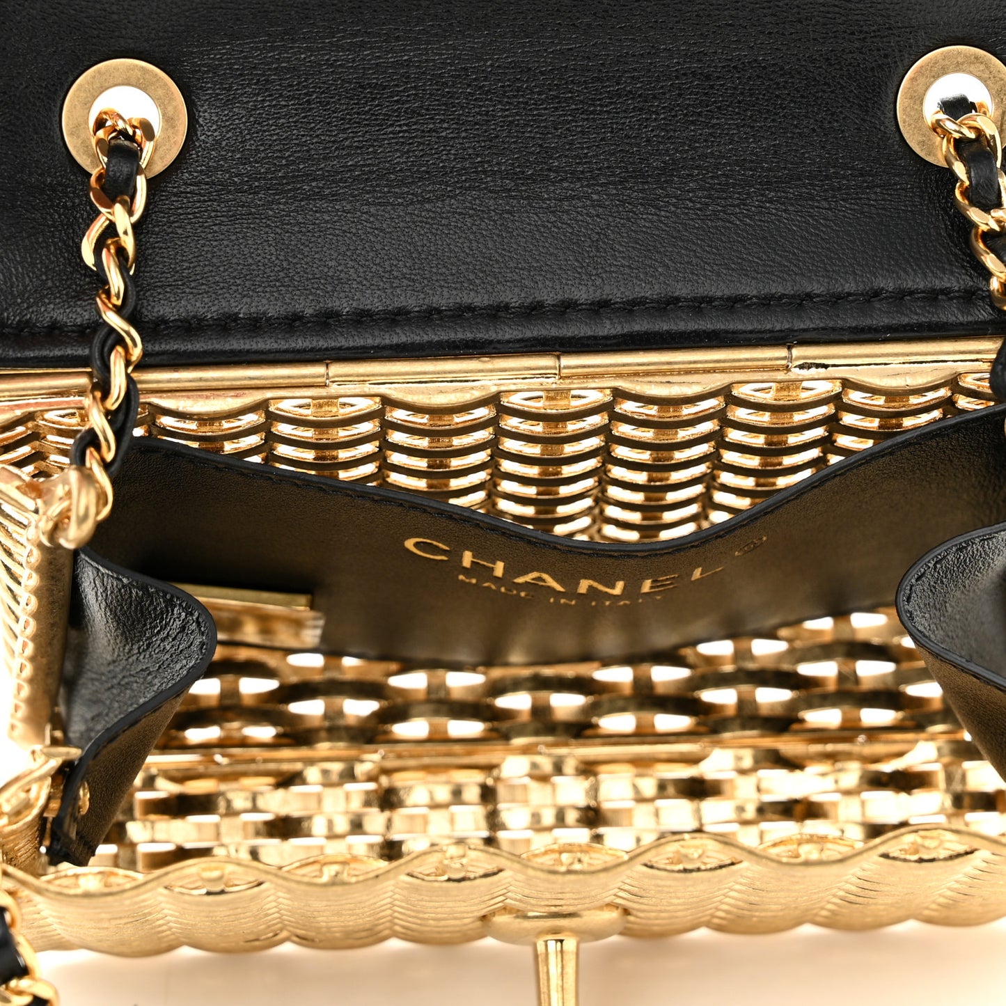 Woven Metal Lambskin Quilted Small Flap Black Gold