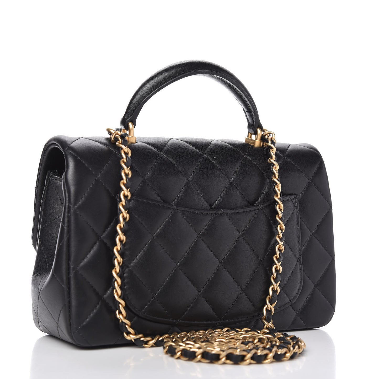 Lambskin Quilted Mini Top Handle Rectangular Flap Black