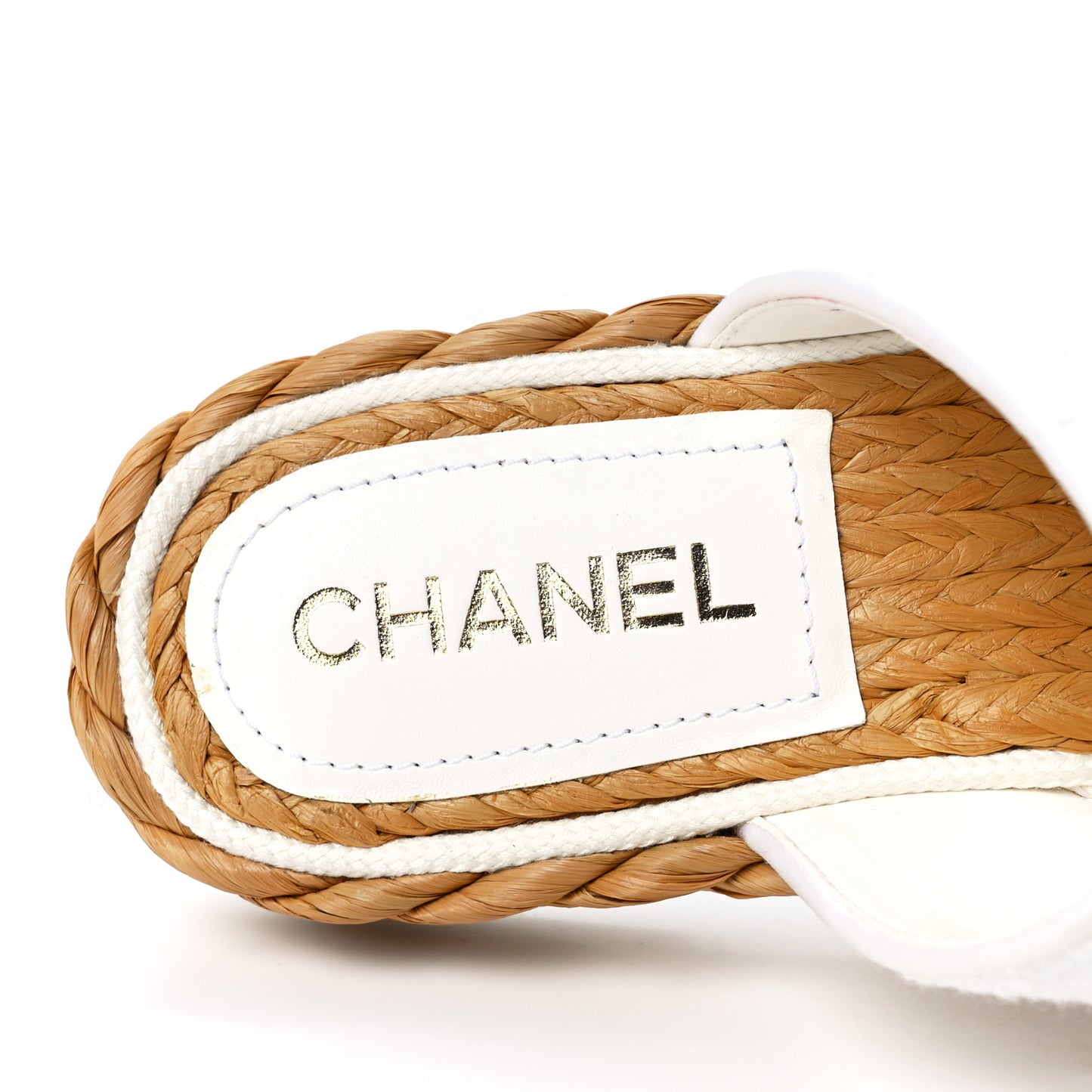 Terry Cloth Raffia CC Logo Thong Sandals 38 White