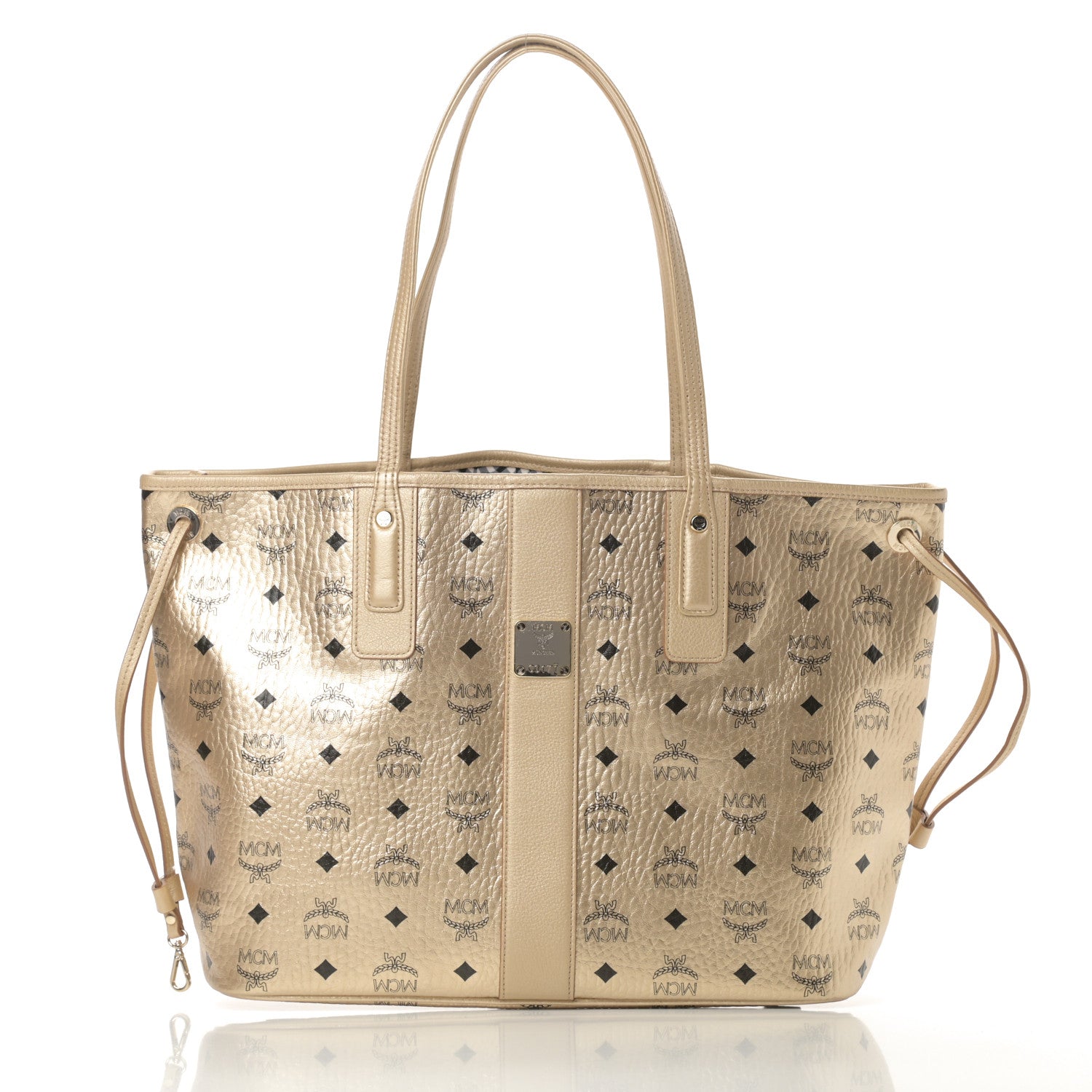 MCM Metallic Visetos Medium Liz Reversible Shopper Tote Gold 3 of 16