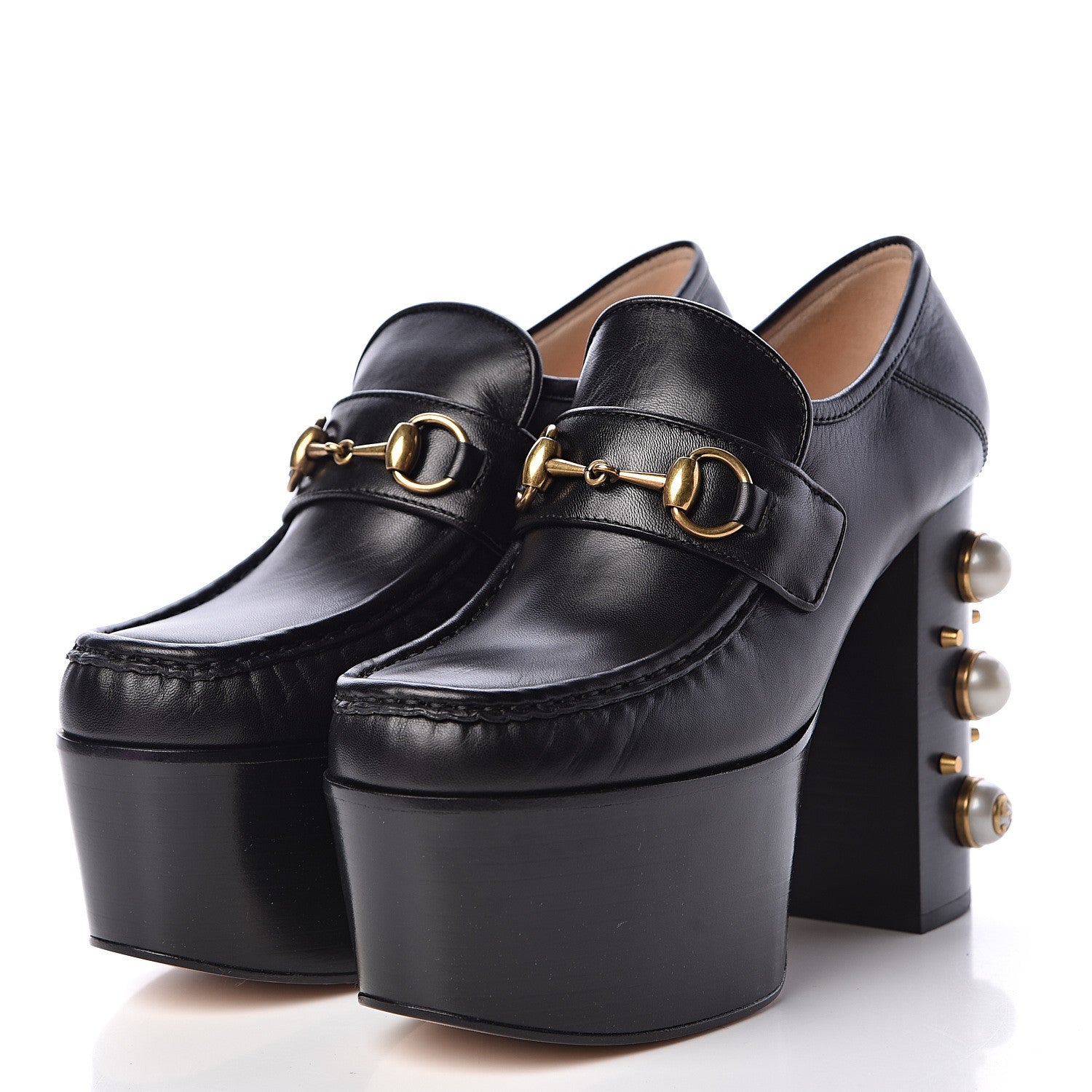 Gucci Malaga Kid Pearl Studded Vegas Platform Loafers 37 Black 3 of 12