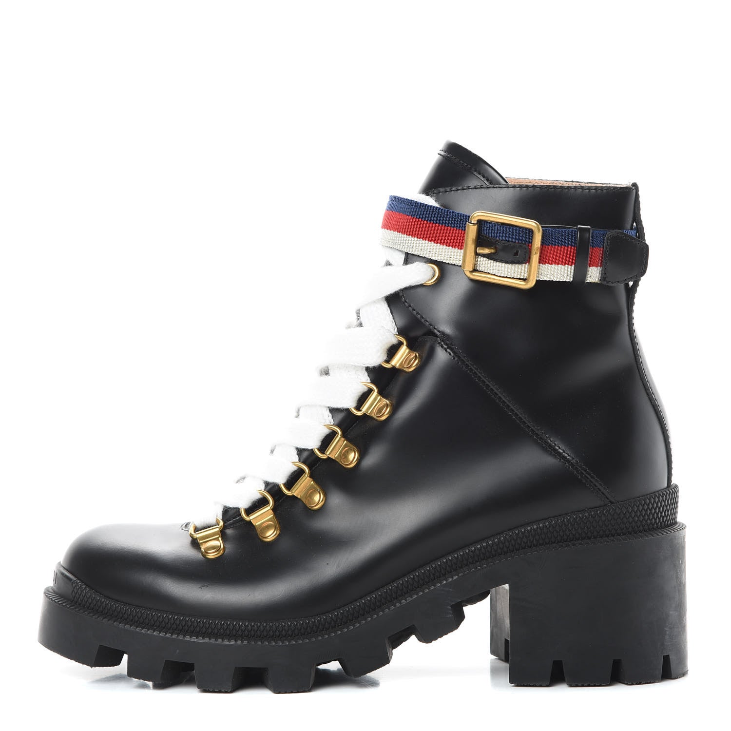 Gucci Calfskin Sylvie Web Lace Up Combat Boots 36 Black 1 of 11