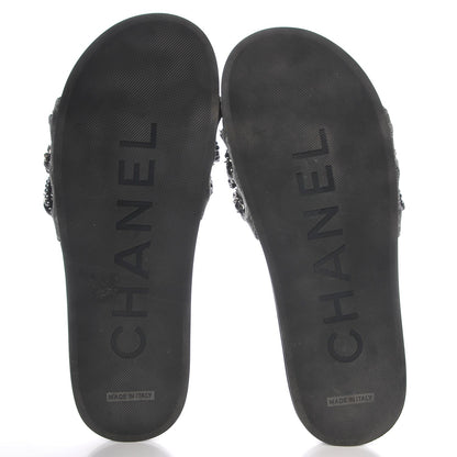 Chanel Fantasy Lambskin Pearl Chain Flat Sandals 40 Silver Black 5 of 9