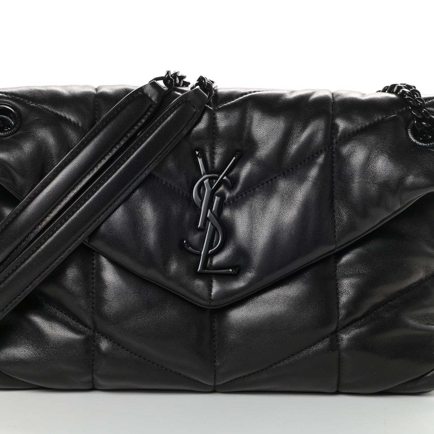 Lambskin Quilted Small Loulou Puffer Monogram Chain Satchel Black
