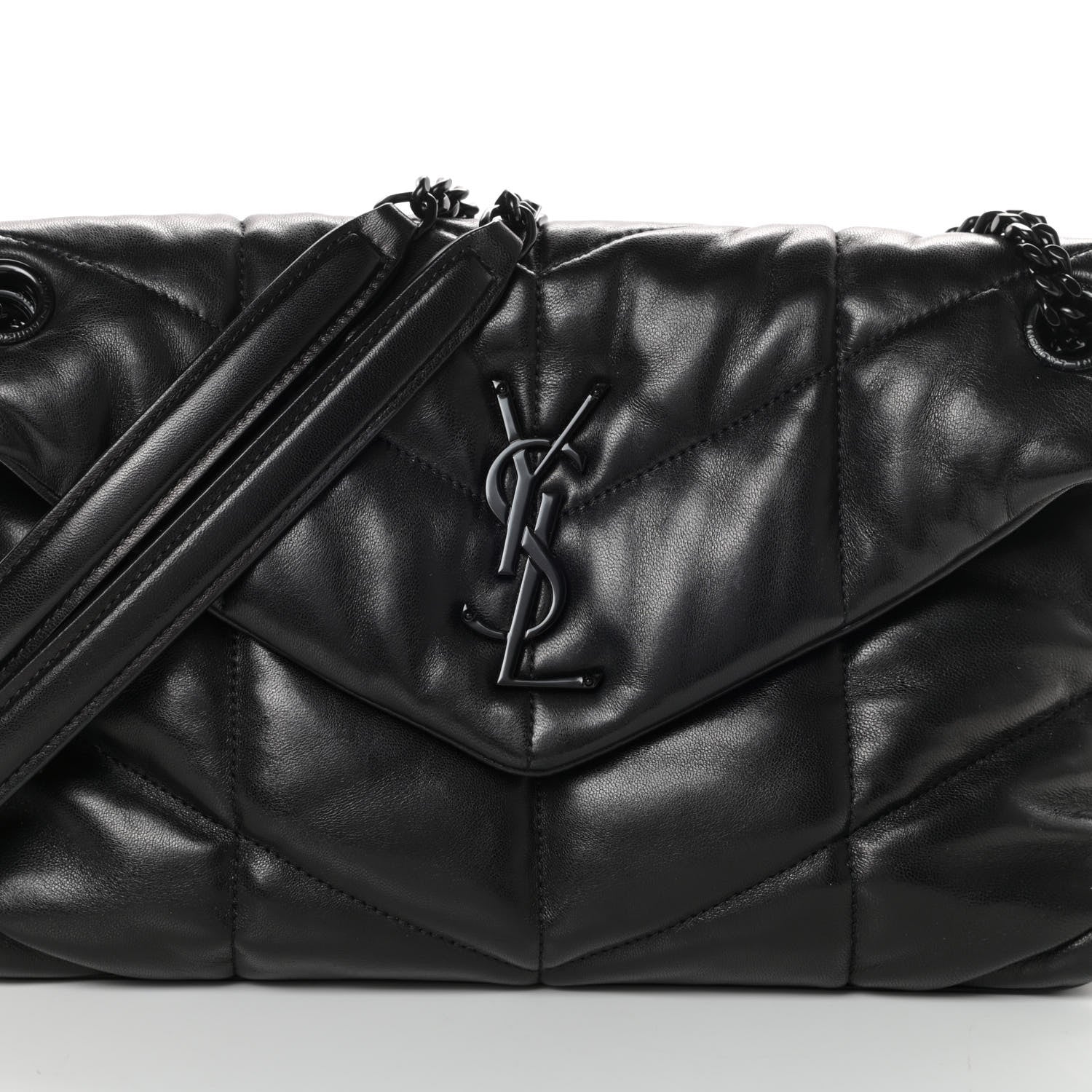 Saint Laurent Lambskin Quilted Small Loulou Puffer Monogram Chain Satchel Black 8 of 10