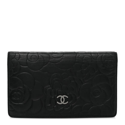 Chanel Lambskin Camellia Embossed Yen Wallet Black 1 of 9