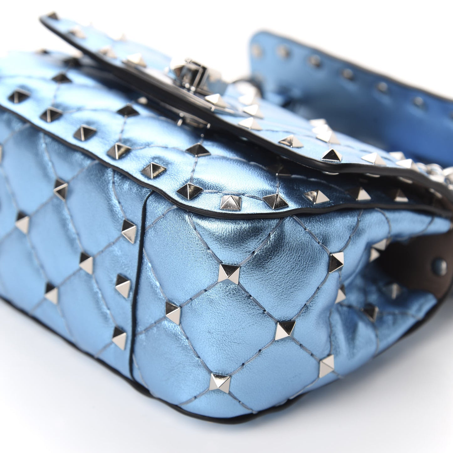 Metallic Nappa Micro Rockstud Spike Shoulder Bag Cerulean