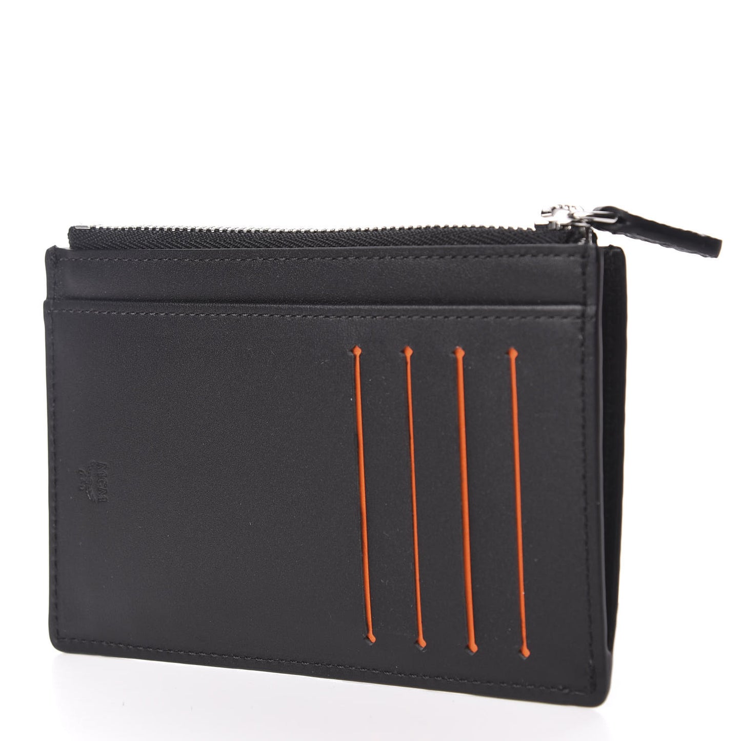 Grained Calfskin Logo Zip Card Case Wallet Black