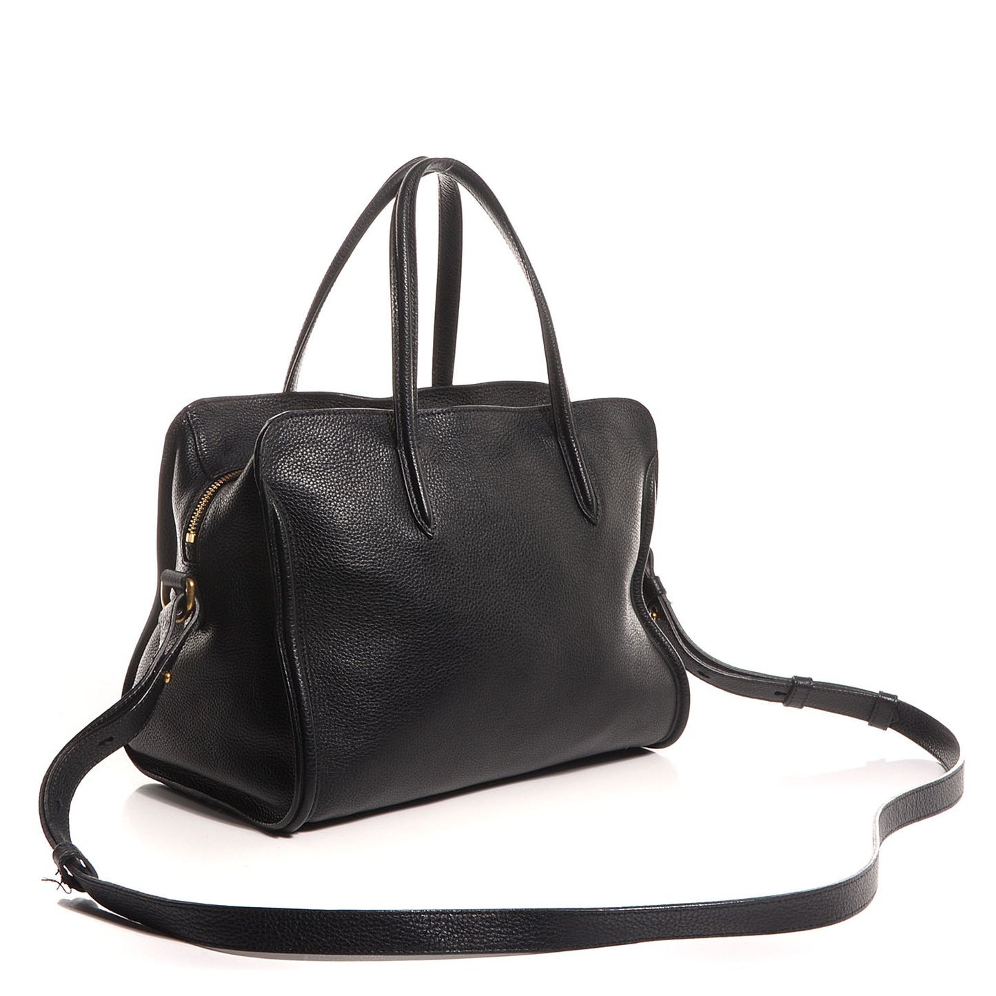Pebbled Calfskin Small Skull Padlock Zip Around Tote Black