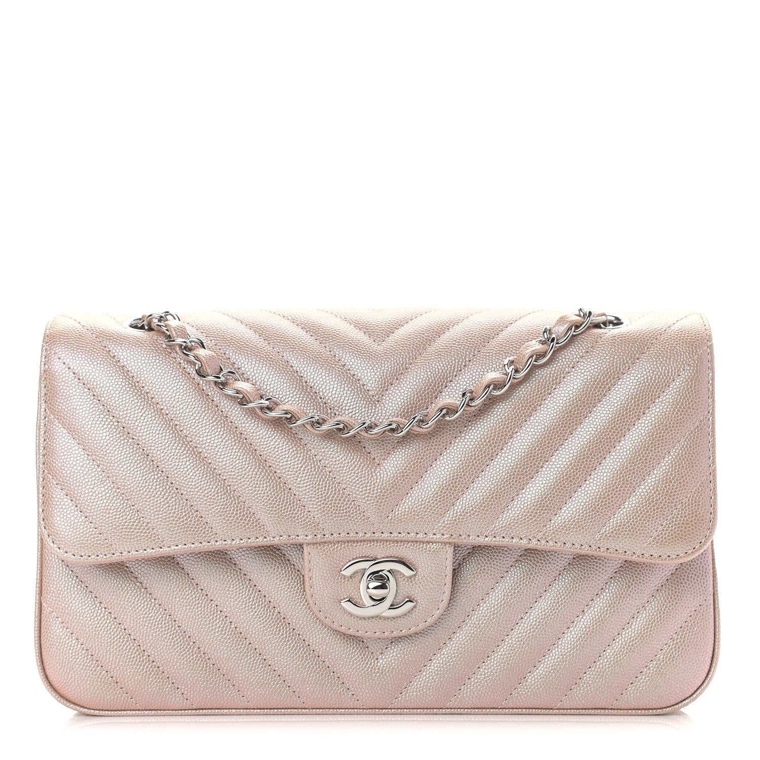 Chanel Metallic Caviar Chevron Quilted Medium Double Flap Light Gold 1 of 9