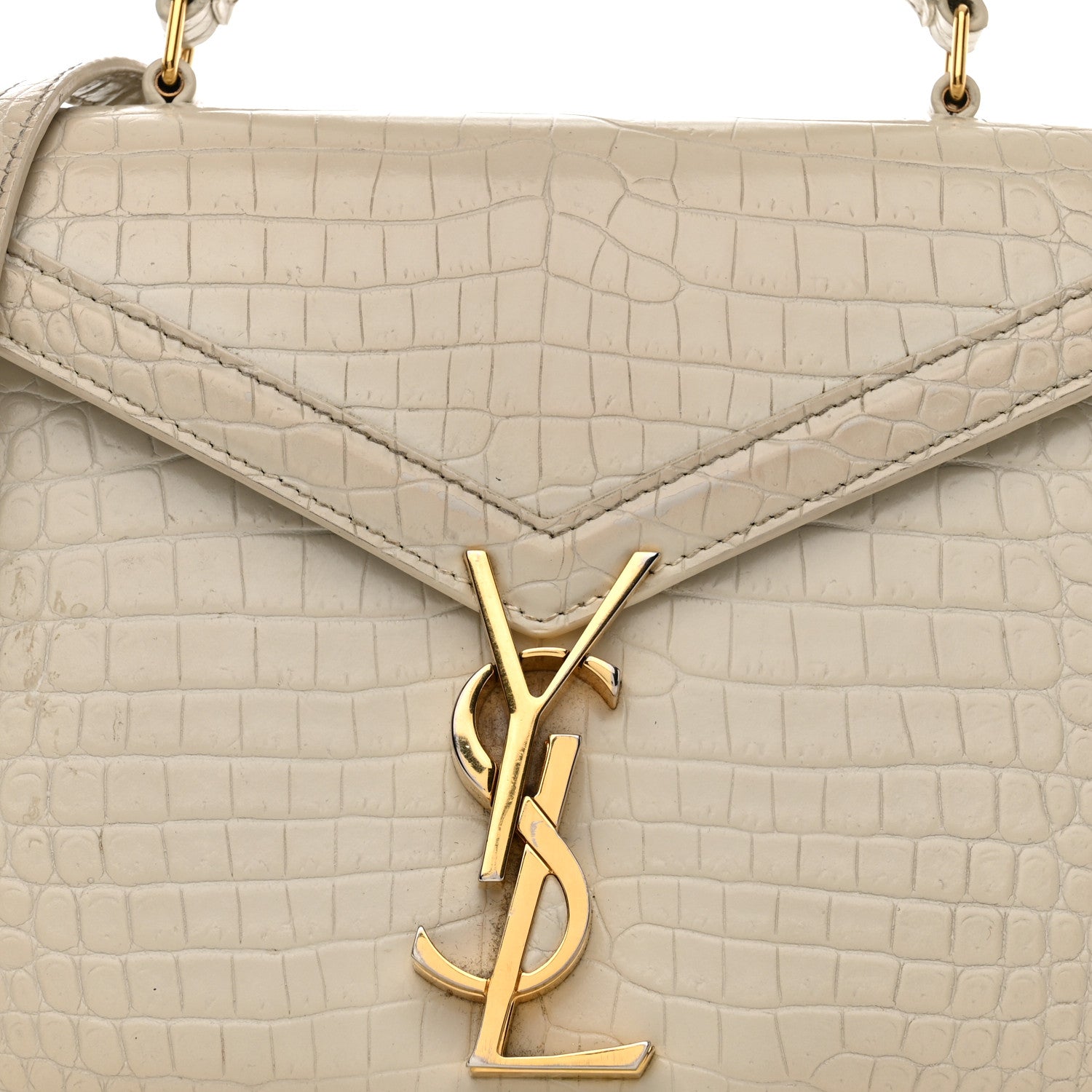 Saint Laurent Crocodile Embossed Mini Classic Monogram Cassandra Top Handle Crema Soft 7 of 12