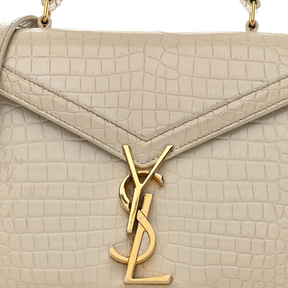 Saint Laurent Crocodile Embossed Mini Classic Monogram Cassandra Top Handle Crema Soft 7 of 12