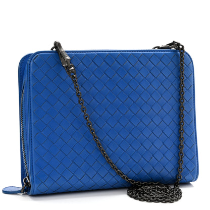 Bottega Veneta Nappa Intrecciato Zip Around Wallet On Chain Signal Blue 3 of 9