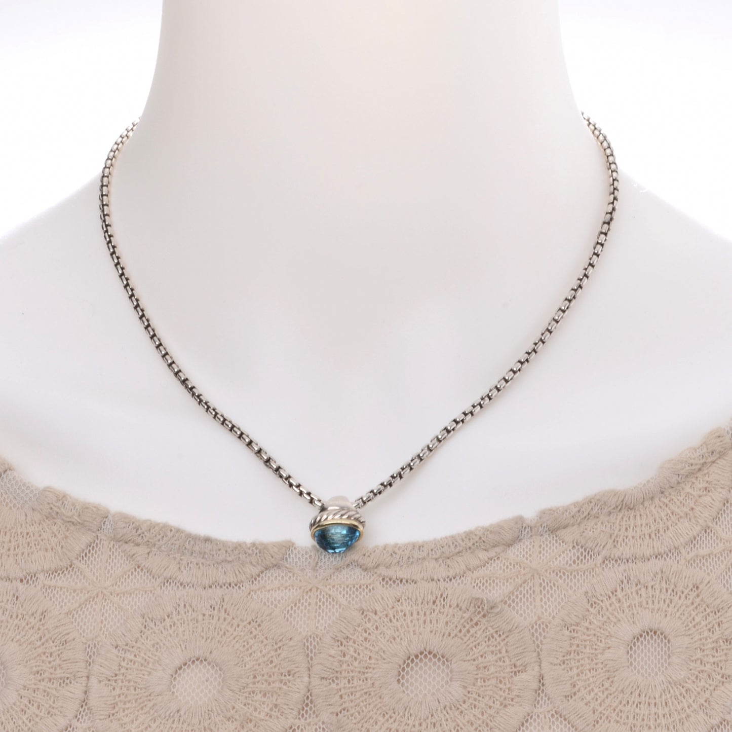 Sterling Silver and 14k Gold Blue Topaz Acorn Pendant Necklace