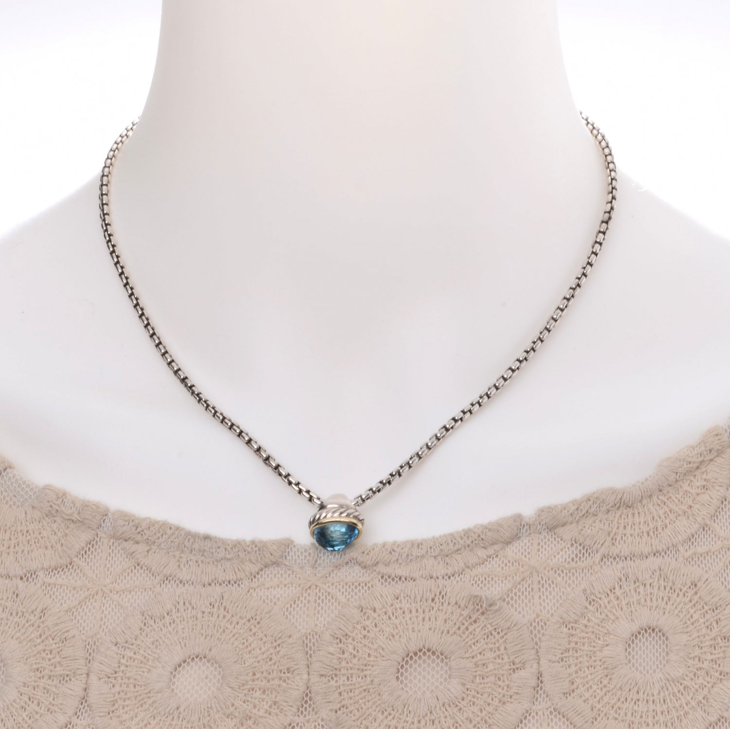 David Yurman Sterling Silver and 14k Gold Blue Topaz Acorn Pendant Necklace 2 of 5