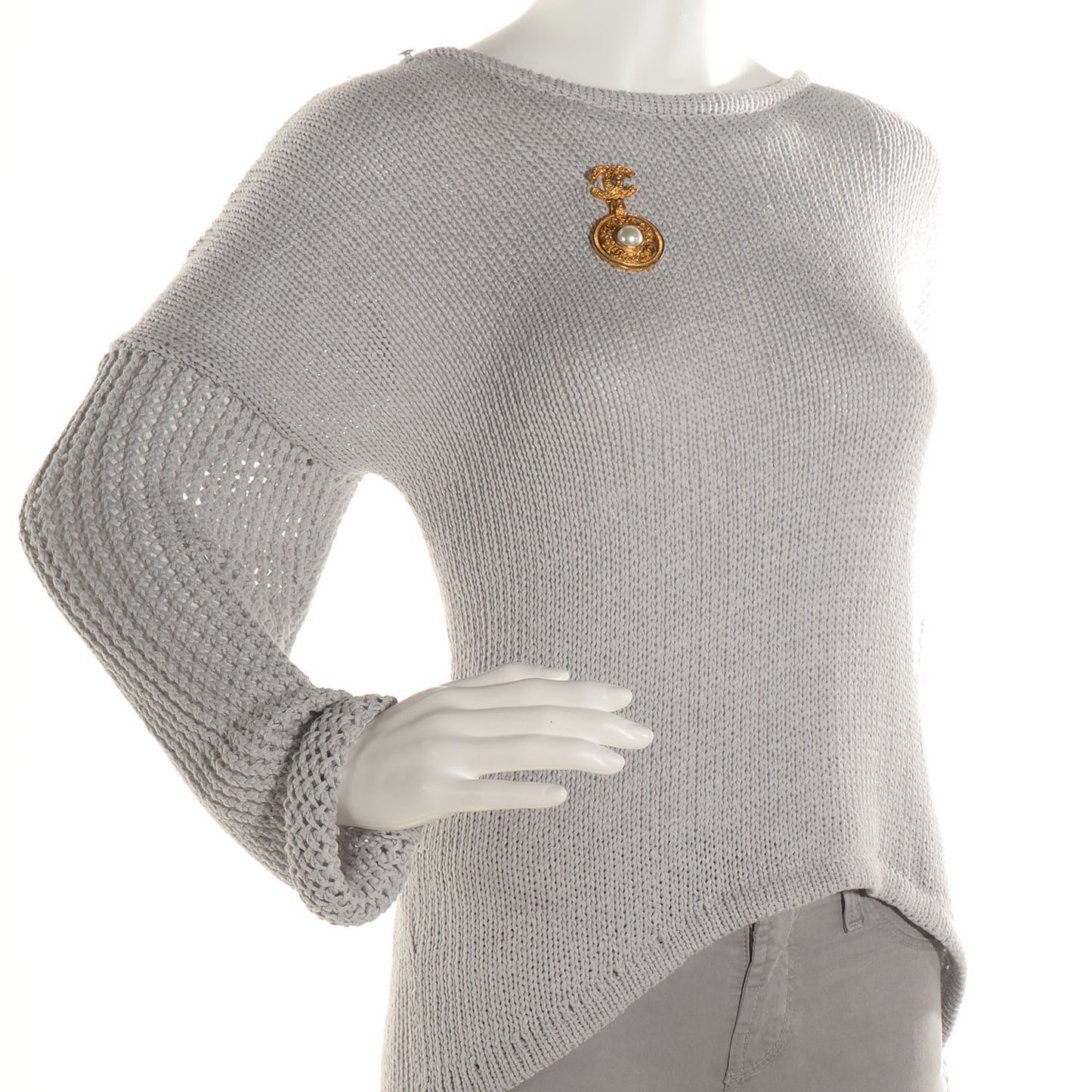 Pearl CC Drop Brooch Gold
