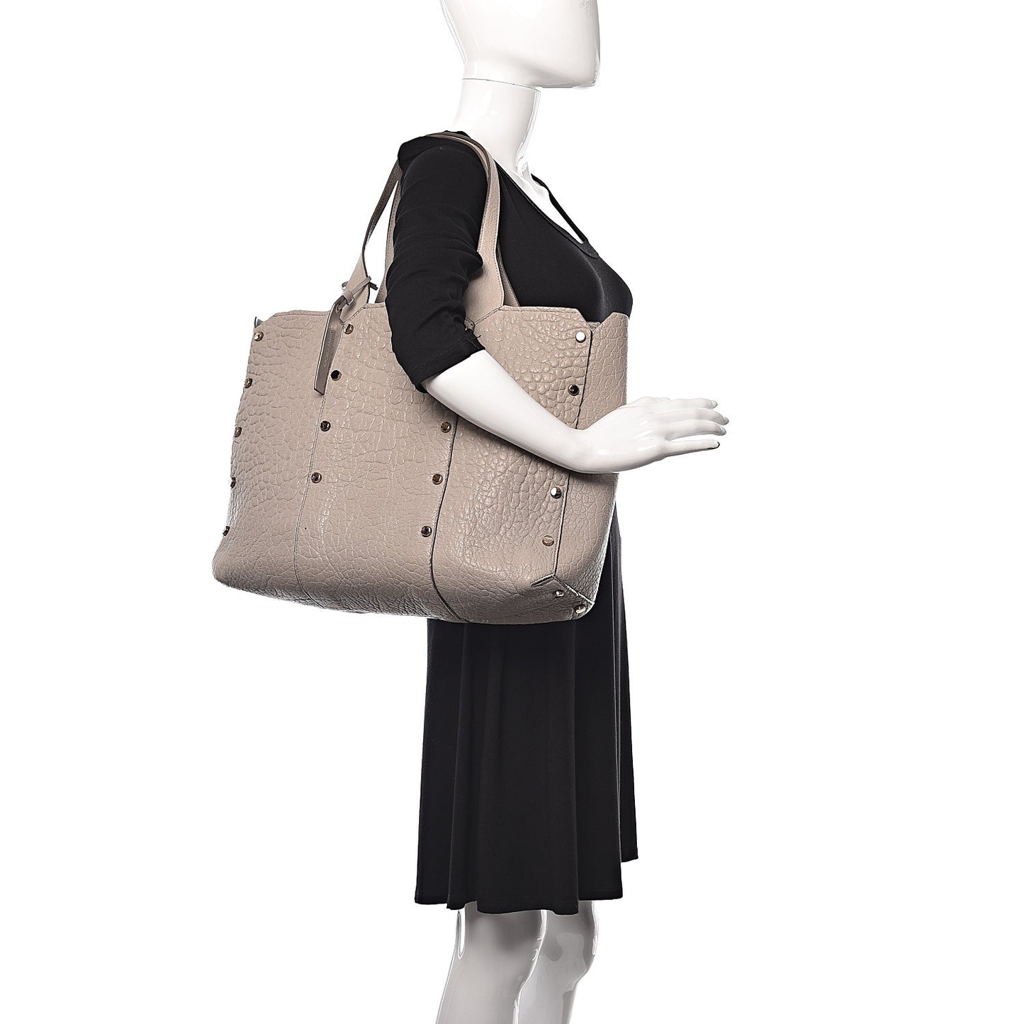 Grained Calfskin Studded Lockett Shopper Tote Moonstone