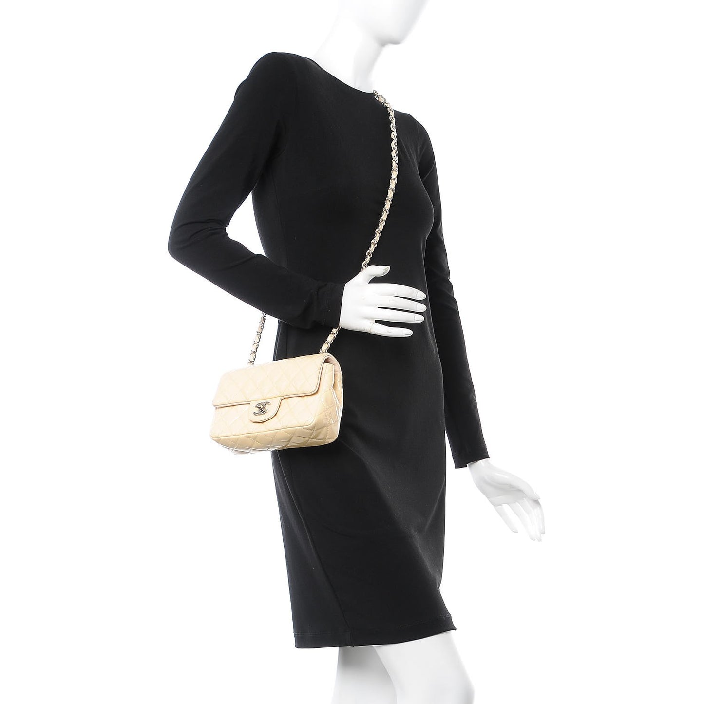 Patent Calfskin Quilted Mini Rectangular Flap Rose Clair