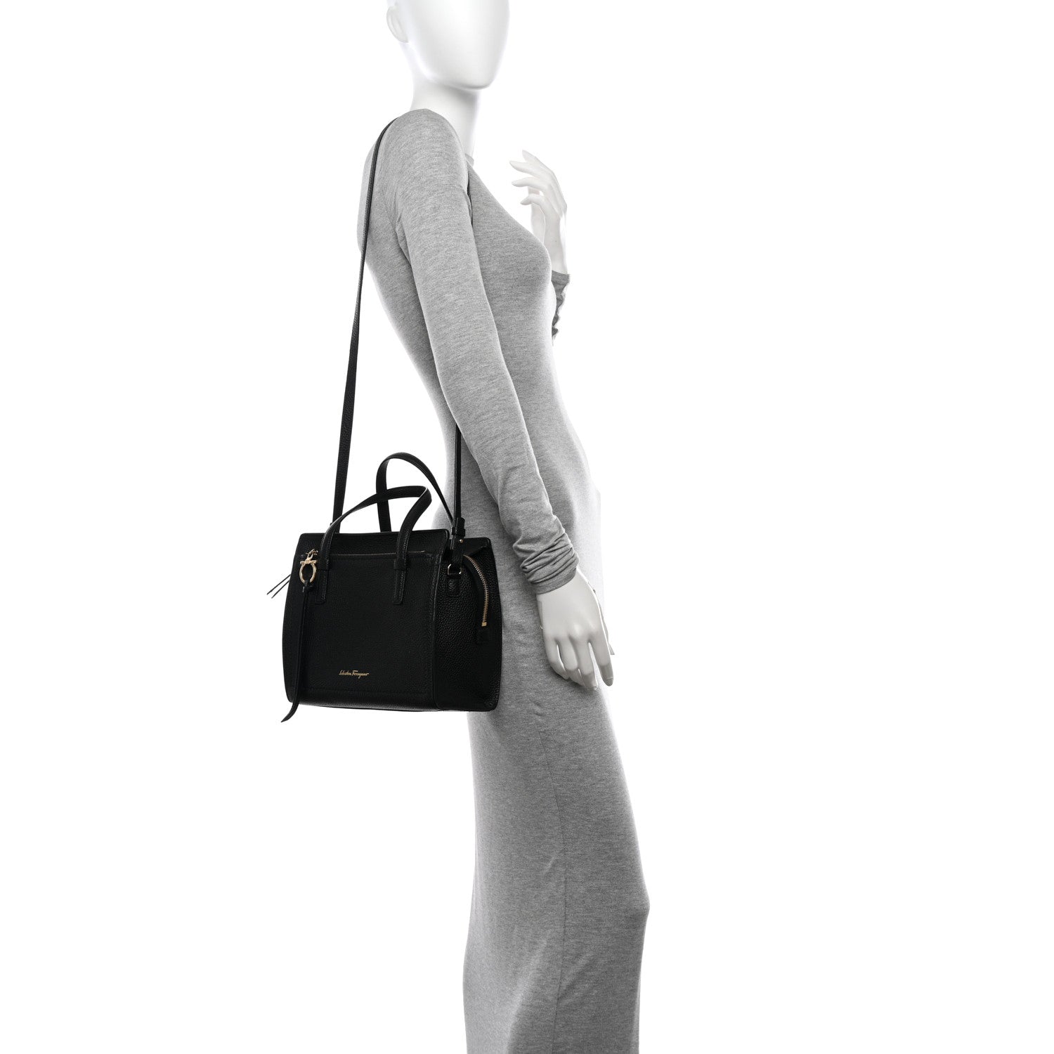 Salvatore Ferragamo Grained Calfskin Double Handle Small Amy Tote Black 2 of 11