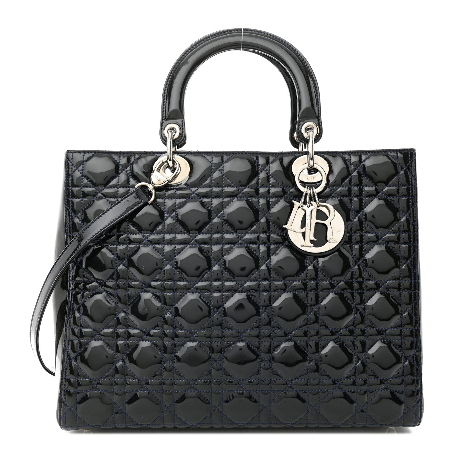 Christian Dior Patent Cannage Large Lady Dior Navy Blue 1 of 12