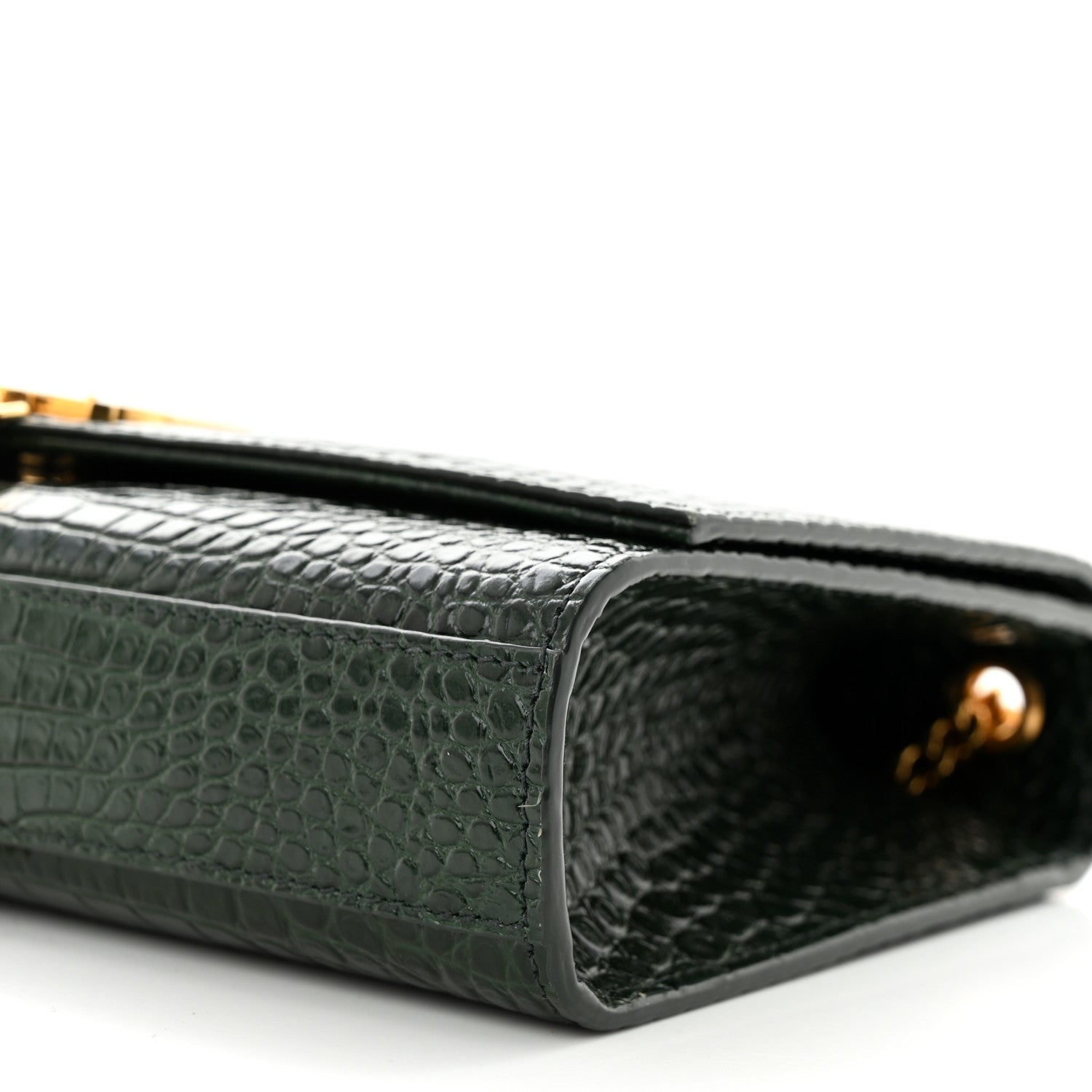 Saint Laurent Calfskin Crocodile Embossed Medium Classic Monogram Kate Tassel Satchel Dark Mint 10 of 13