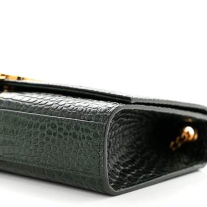 Saint Laurent Calfskin Crocodile Embossed Medium Classic Monogram Kate Tassel Satchel Dark Mint 10 of 13