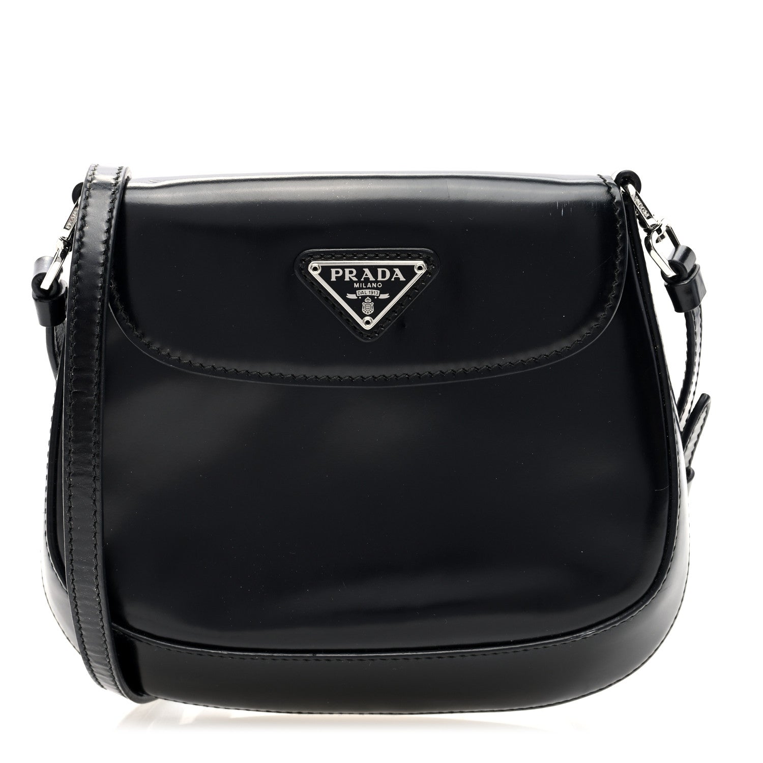 Prada Spazzolato Mini Cleo Flap Adjustable Strap Shoulder Bag Black 1 of 9