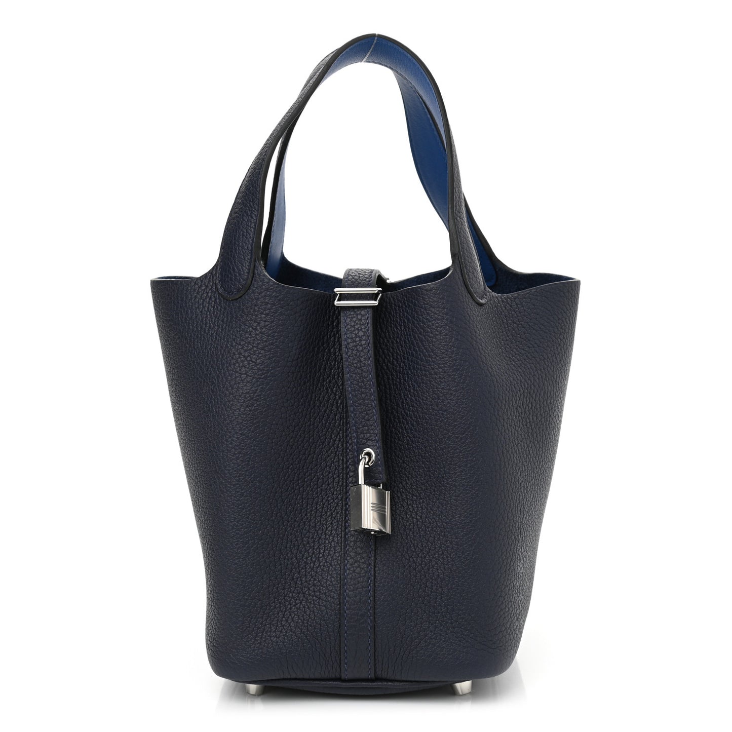 Taurillon Clemence Eclat Picotin Lock 18 PM Bleu Nuit Bleu Zellige