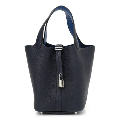 Hermes Taurillon Clemence Eclat Picotin Lock 18 PM Bleu Nuit Bleu Zellige 1 of 11