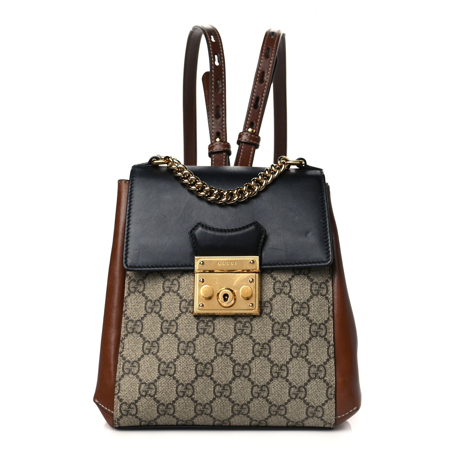 Gucci GG Supreme Monogram Calfskin Padlock Backpack Beige Cuir Black 1 of 12
