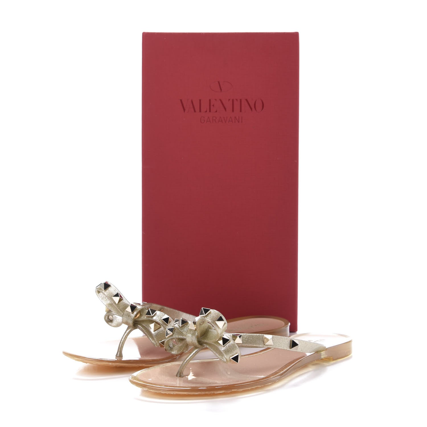 Valentino Garavani PVC Jelly Glitter Rockstud Bow Thong Sandals 39 Oro 8 of 8