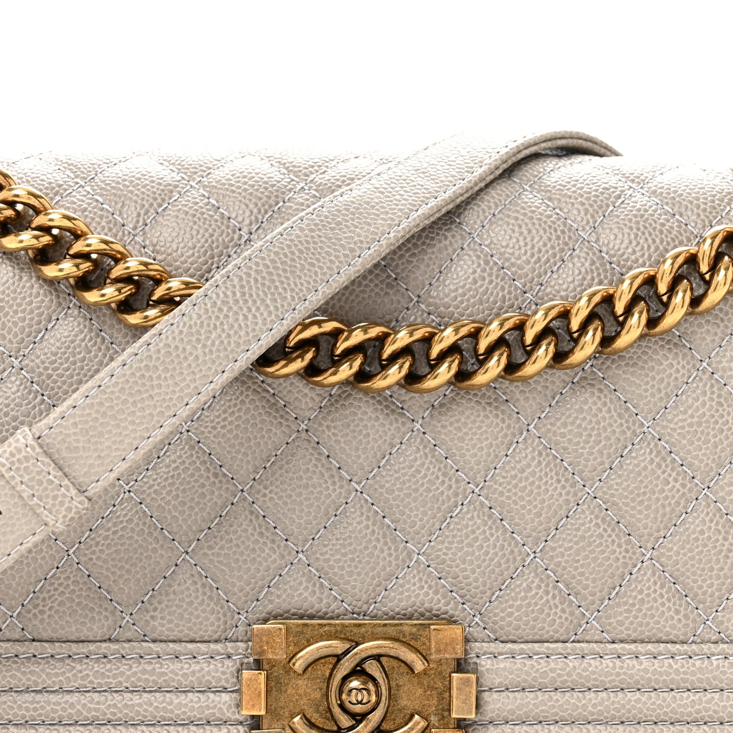 Caviar Quilted Medium Boy Flap Grey