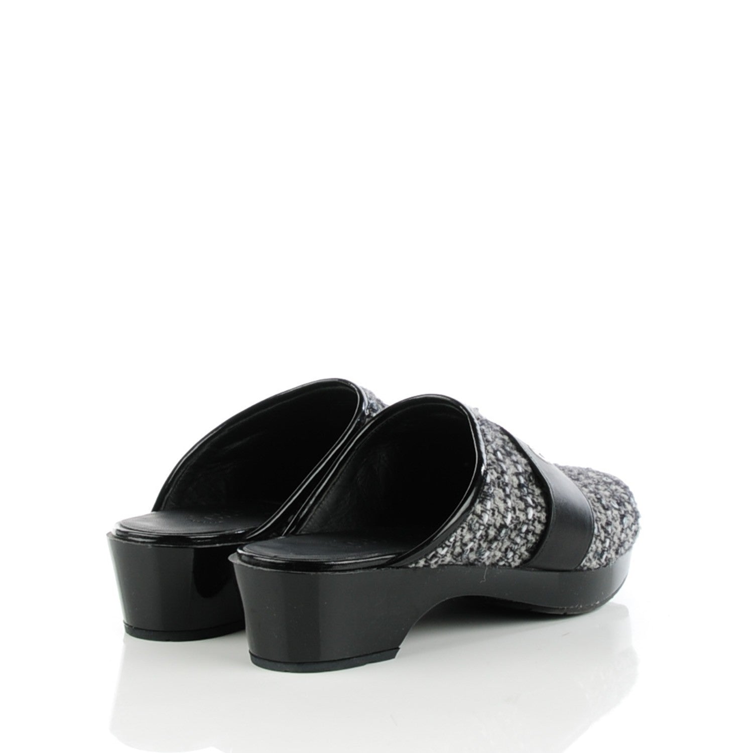 Chanel Patent Sequin Tweed Cap Toe Mules Black 38 4 of 8