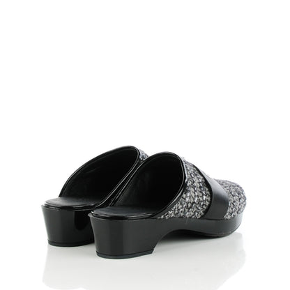 Chanel Patent Sequin Tweed Cap Toe Mules Black 38 4 of 8