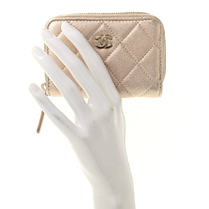 Chanel Metallic Lambskin Quilted Zip Coin Purse Wallet Gold 2 of 7