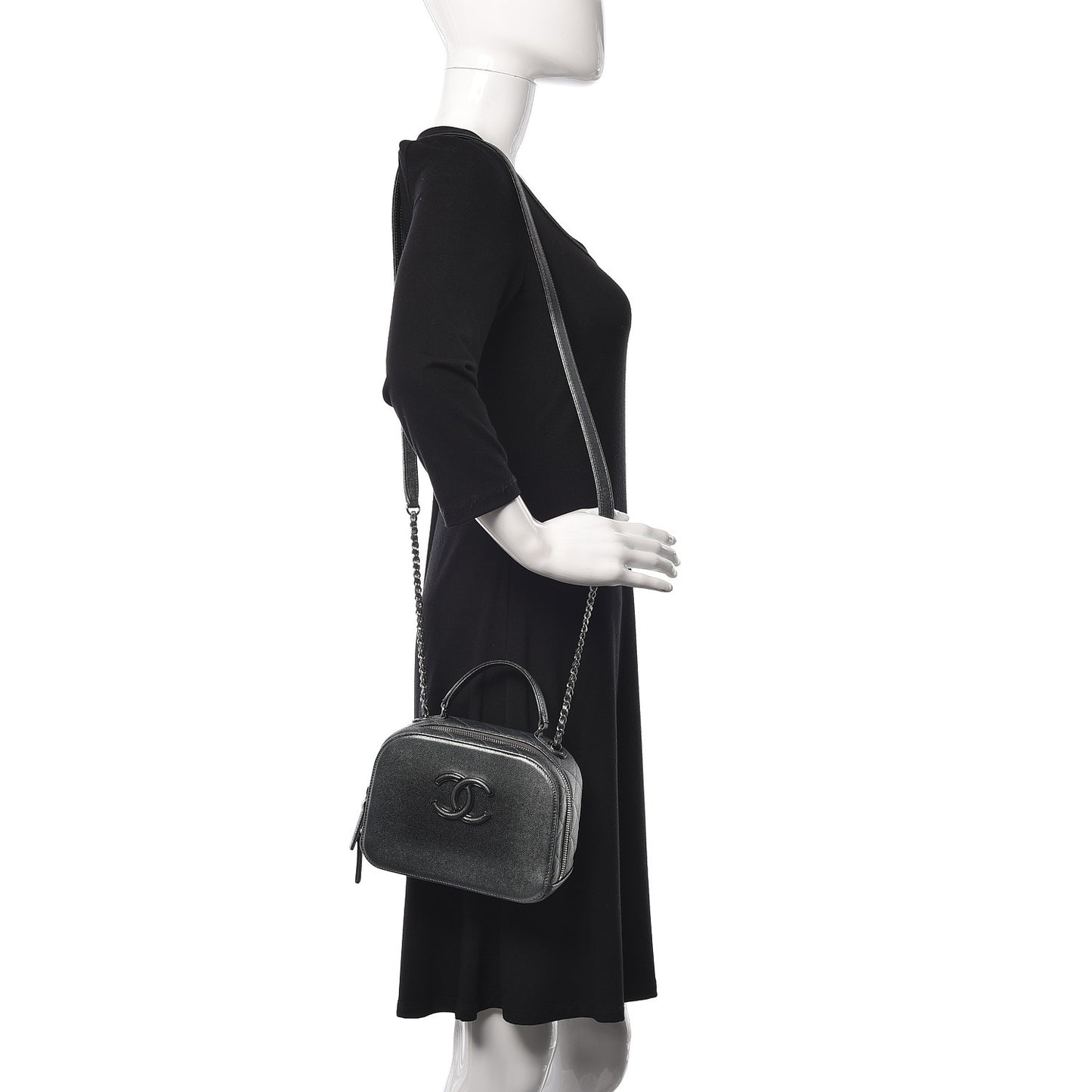 Metallic Caviar Small Coco Curve Vanity Bag Black Ruthenium