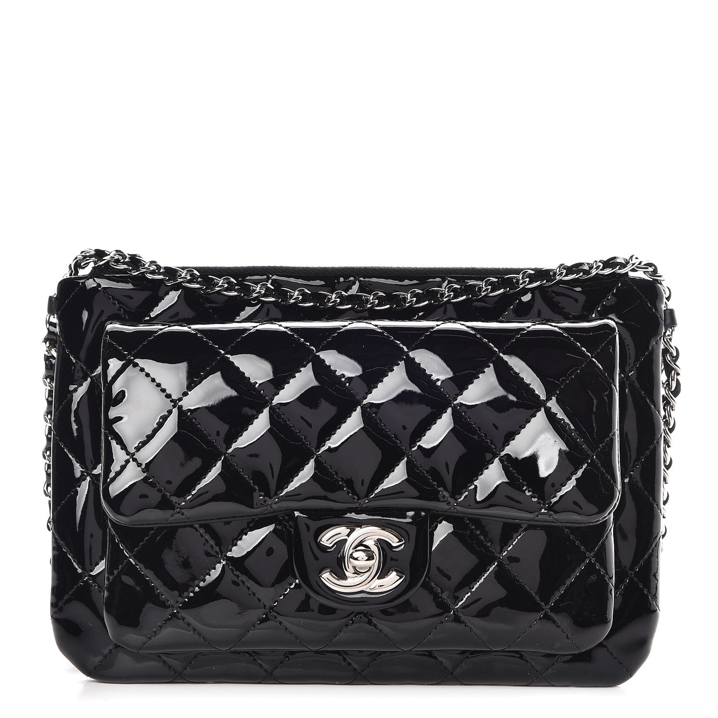 Patent Calfskin Quilted Daily Zip Crossbody Bag Black