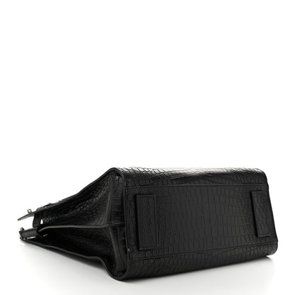 Saint Laurent Calfskin Crocodile Embossed Souple North South Tote Black 4 of 10