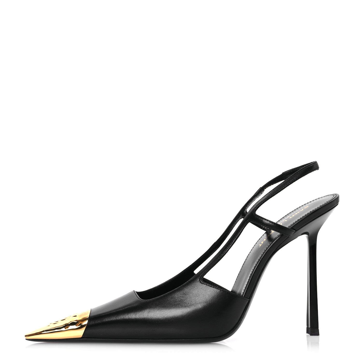 Saint Laurent Smooth Calfskin Jeanne 110 Slingback Pumps 39.5 Black Gold 1 of 13