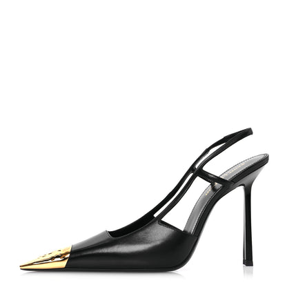 Saint Laurent Smooth Calfskin Jeanne 110 Slingback Pumps 39.5 Black Gold 1 of 13