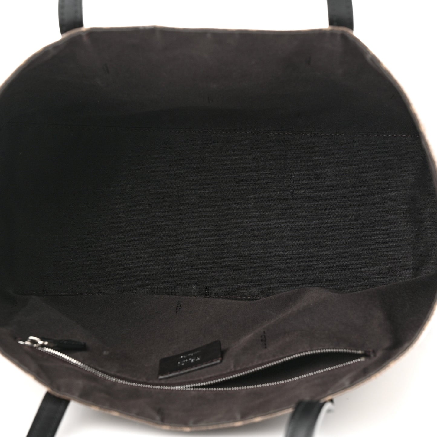 Glazed Fabric Vitello Century FF 1974 Stamp Patch Shopping Tote Mogano Panna Black