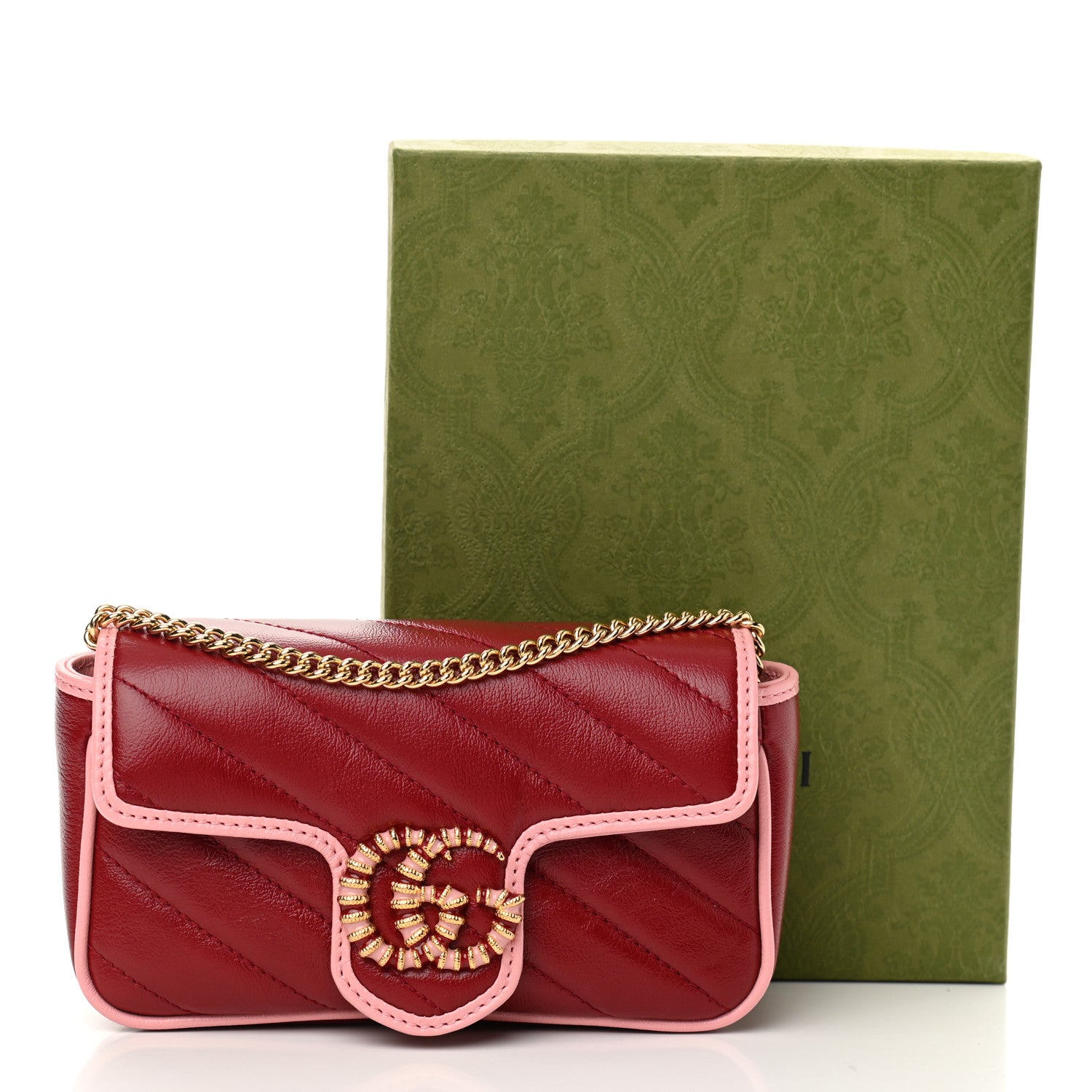 Gucci Azalea Calfskin Enamel Matelasse Diagonal Super Mini Torchon GG Marmont Shoulder Bag New Cherry Red Wild Rose 10 of 10