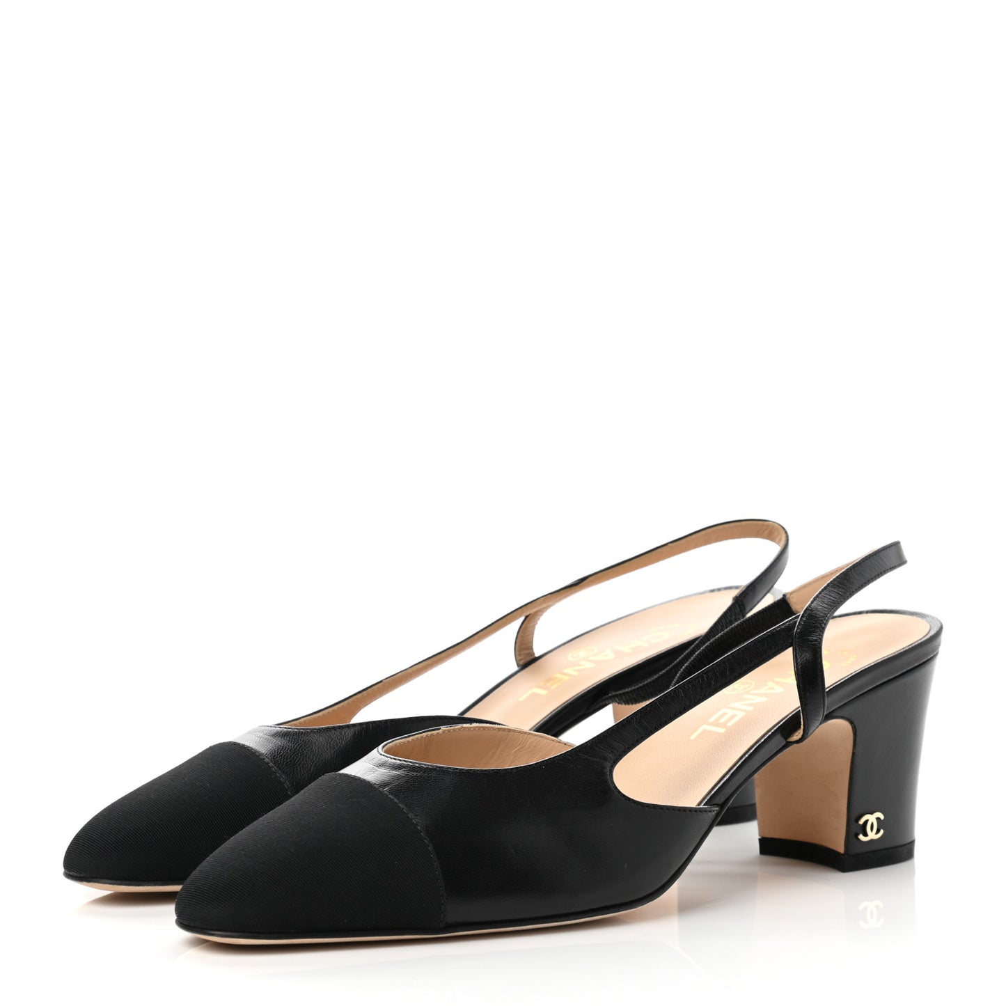 Goatskin Calfskin Cap Toe CC Slingback Sandals 39.5 Black