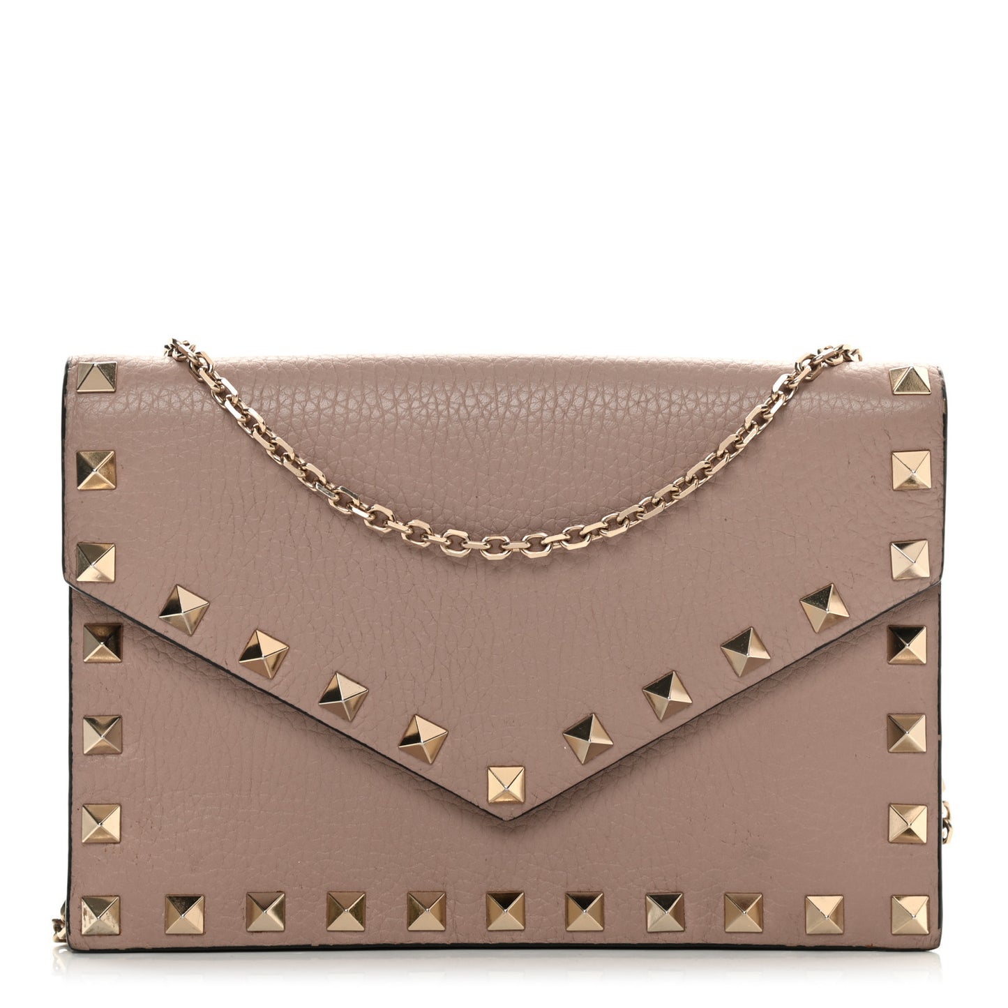 Pebbled Calfskin Rockstud Envelope Wallet on Chain Poudre