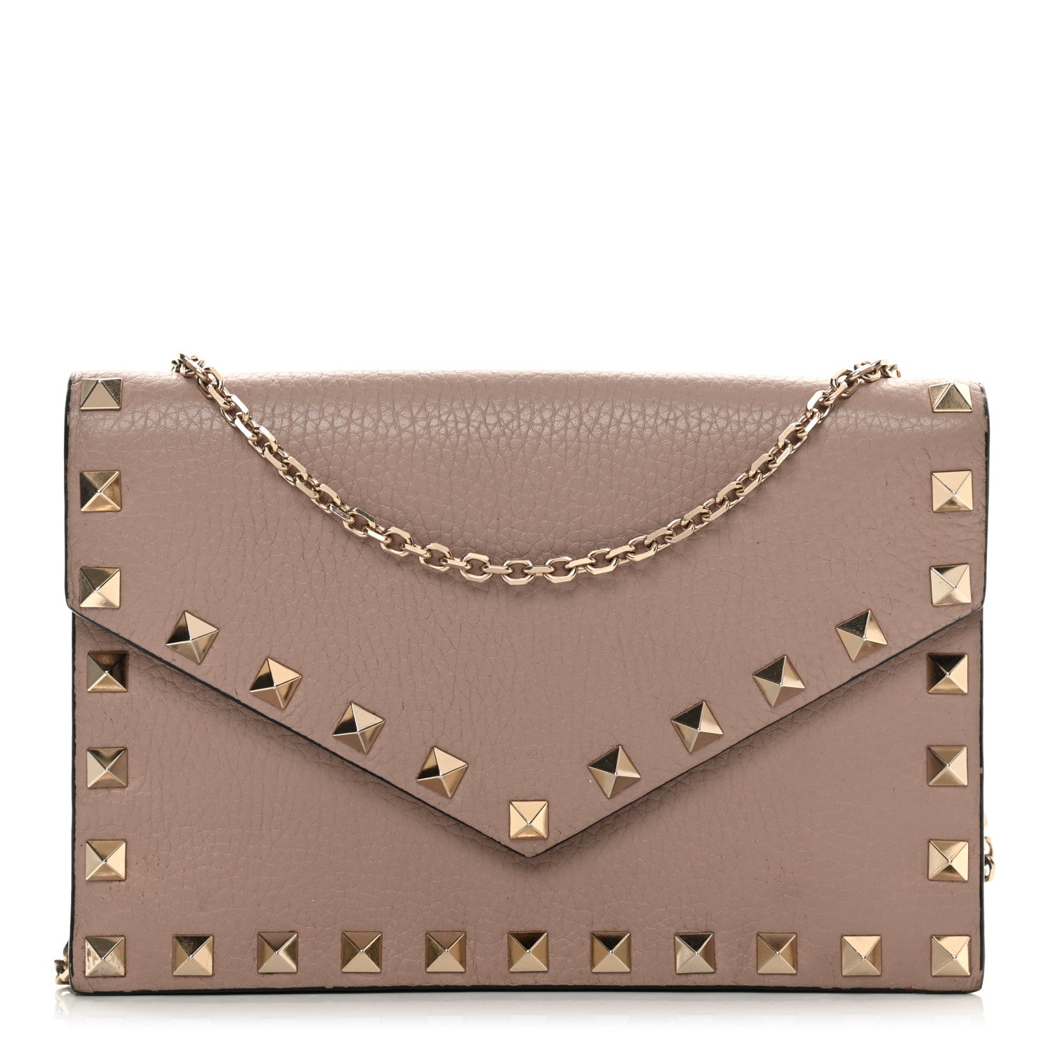 Valentino Garavani Pebbled Calfskin Rockstud Envelope Wallet on Chain Poudre 1 of 13